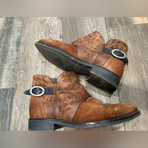 Miz Mooz Erie Brown Suede Leather Short Buckle Bootie - Size EU 37 US 6.5-7 - Picture 1 of 7